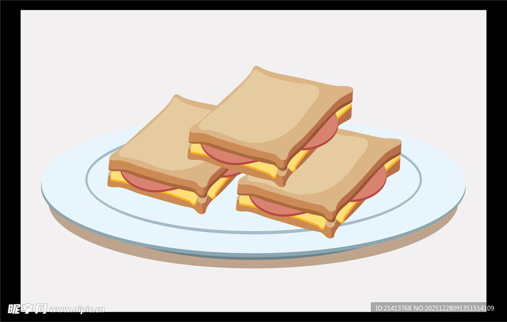 美味三明治摆放在盘中