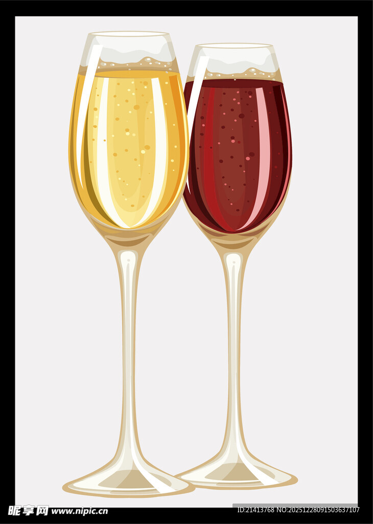 两杯美酒色泽诱人