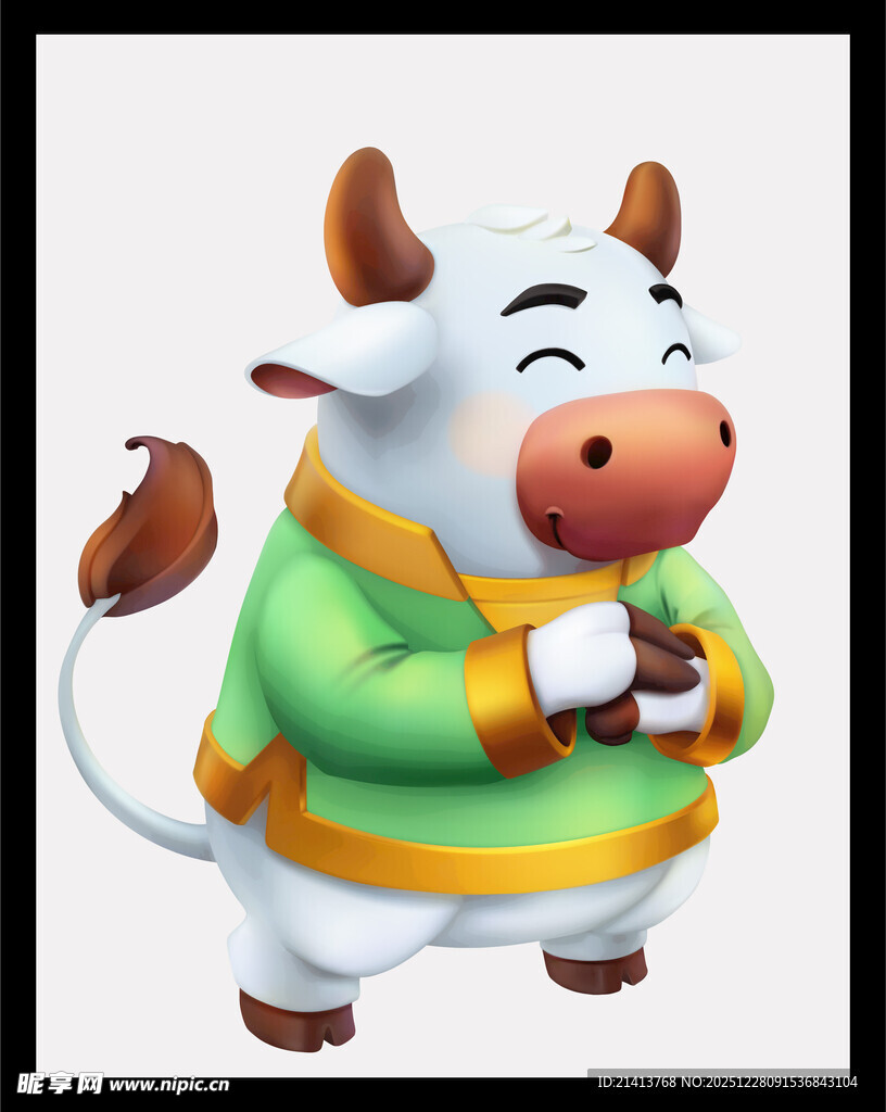 可爱小牛穿绿衣