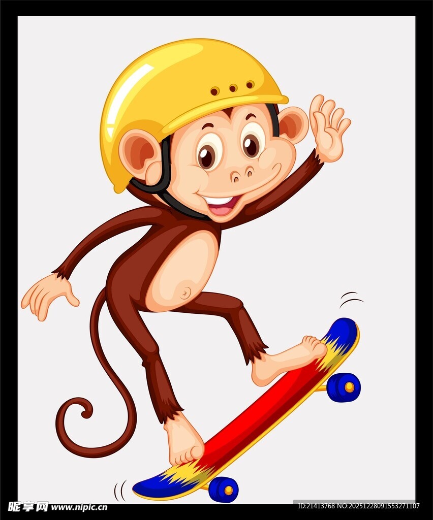 猴子戴头盔玩滑板