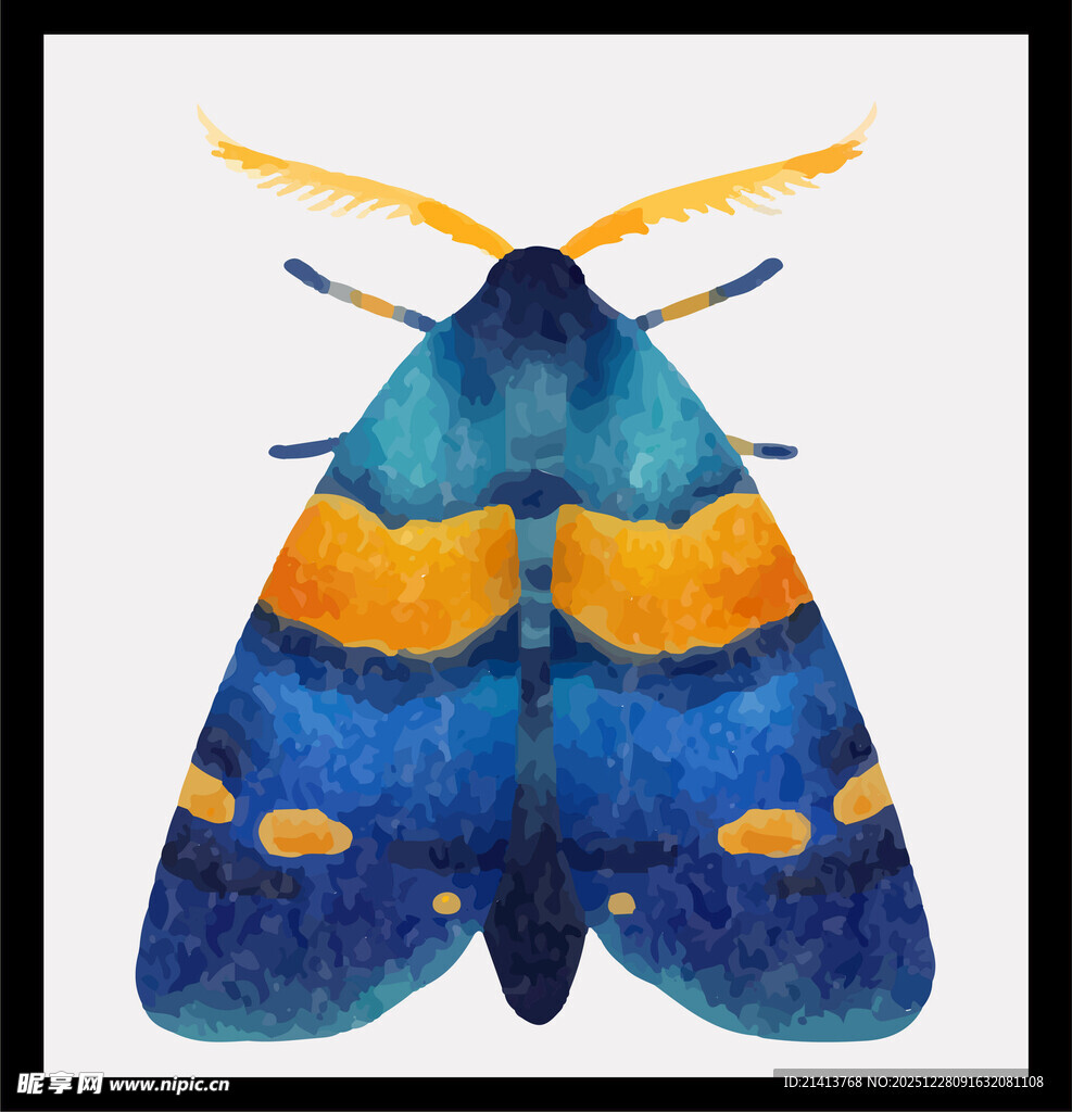 彩色斑斓的飞蛾水彩画