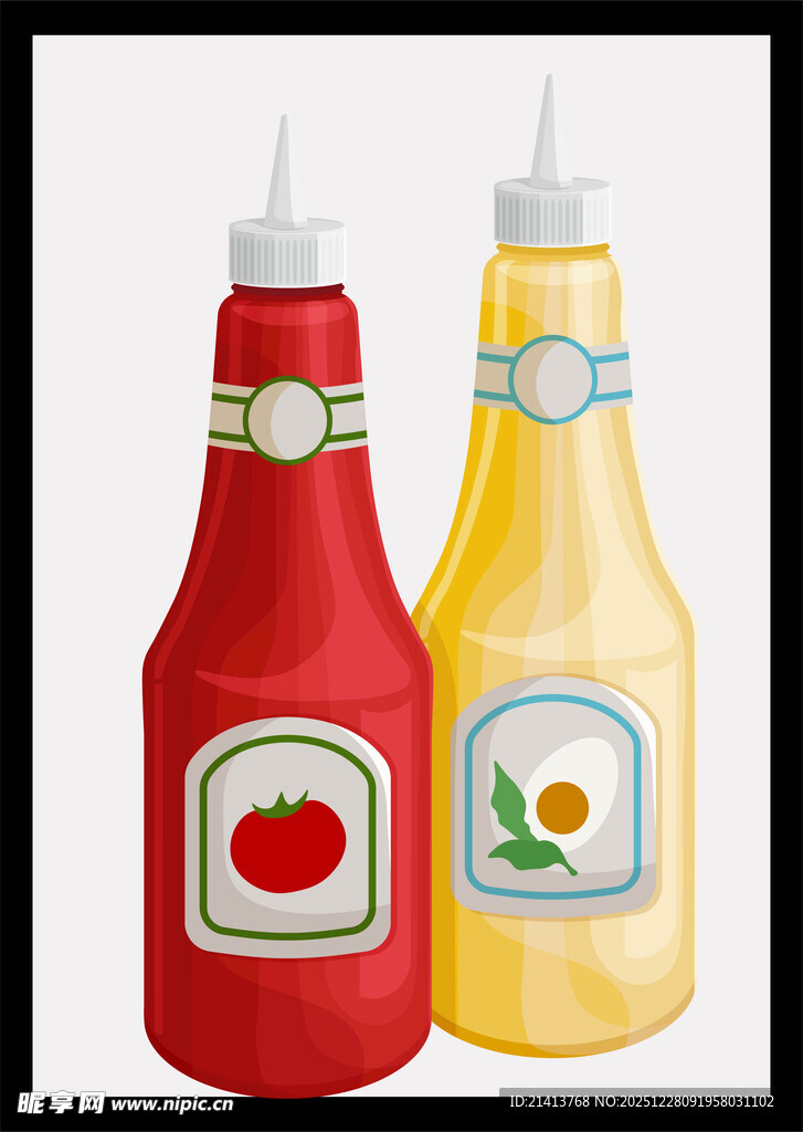 番茄酱与芥末酱瓶插画