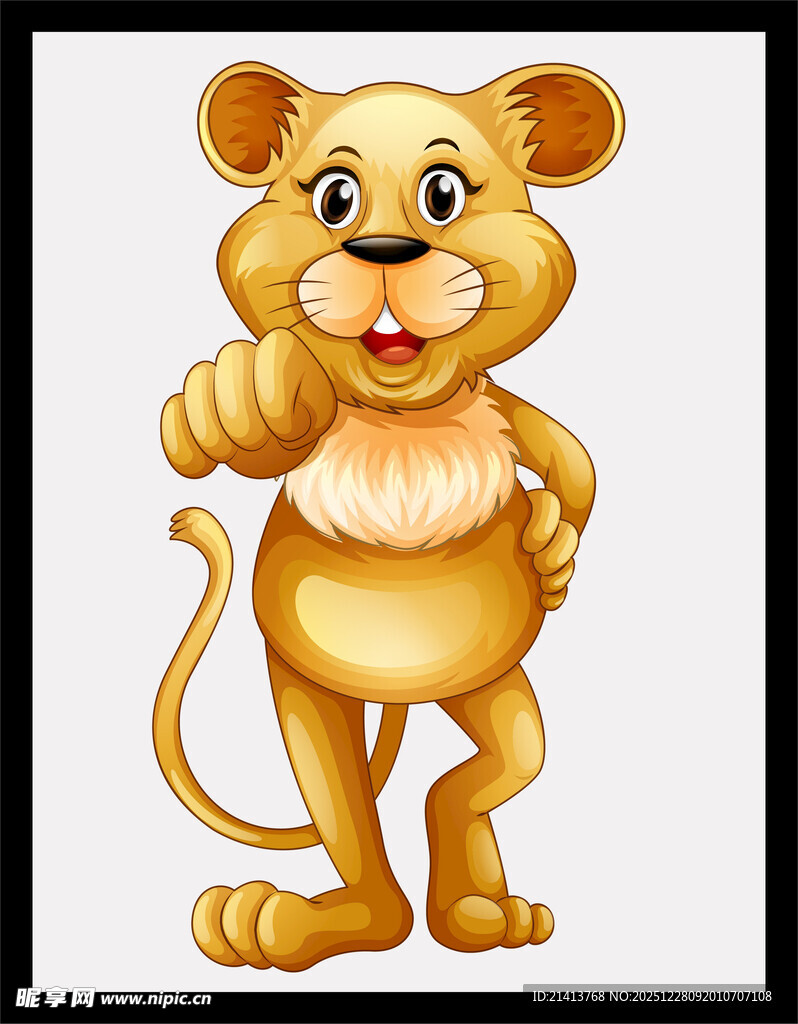 可爱小狮子俏皮指向镜头