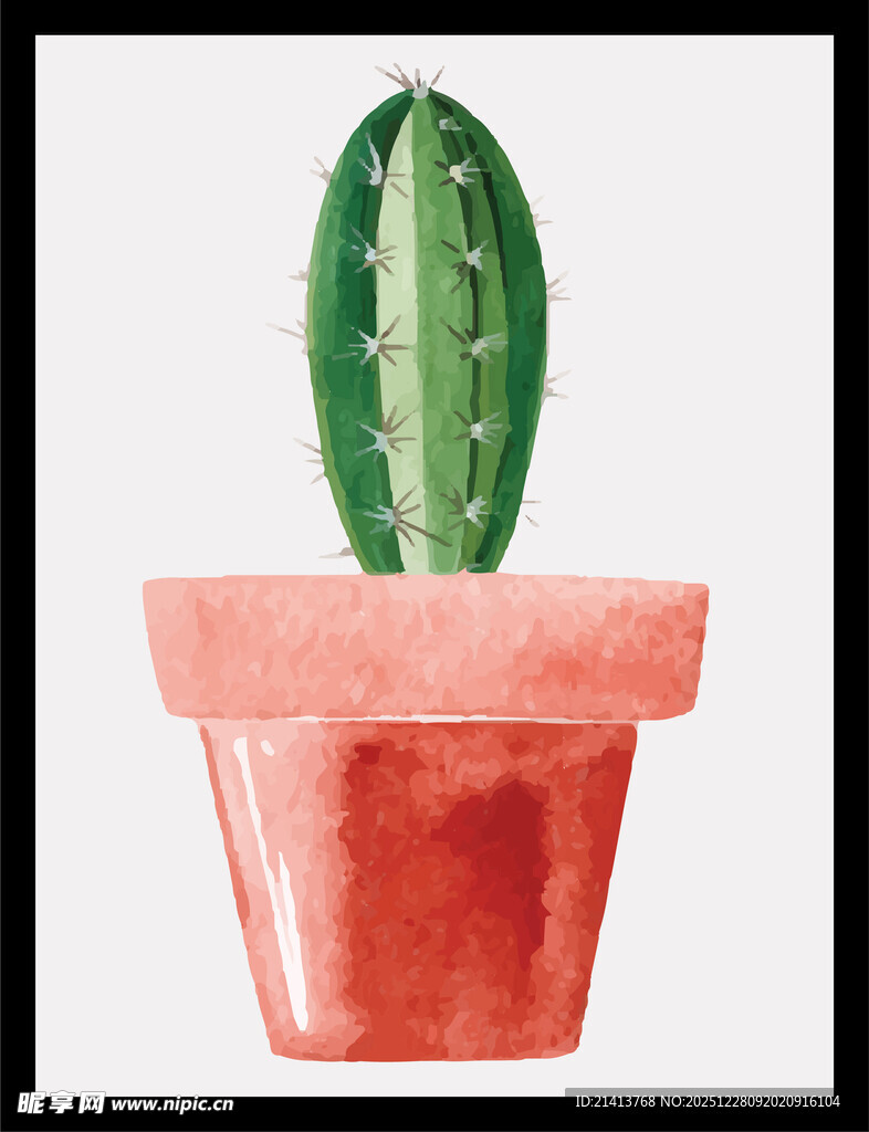 水彩画中的仙人掌盆栽