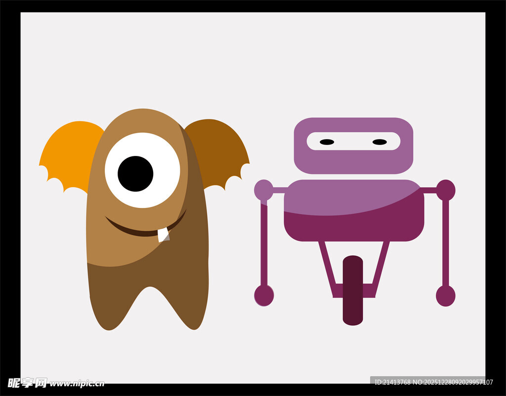 可爱怪物与机器人形象