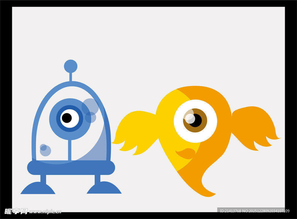 可爱卡通机器人与飞鸟形象