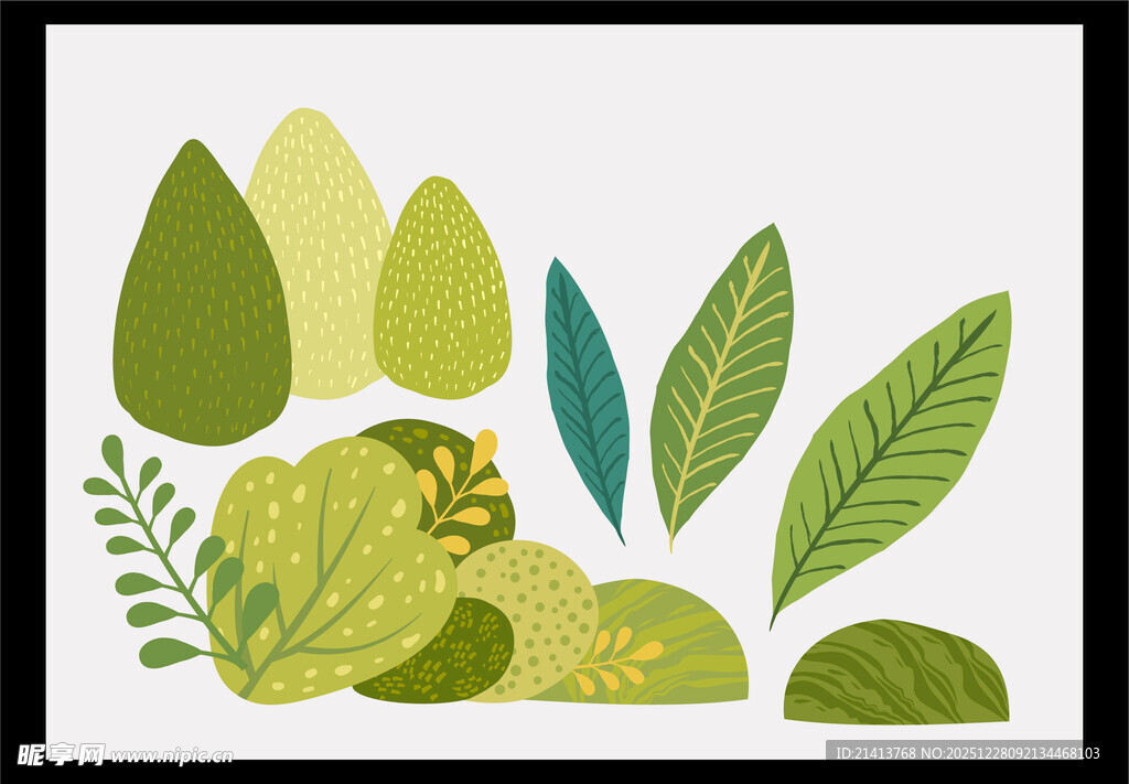 清新手绘风植物元素插画