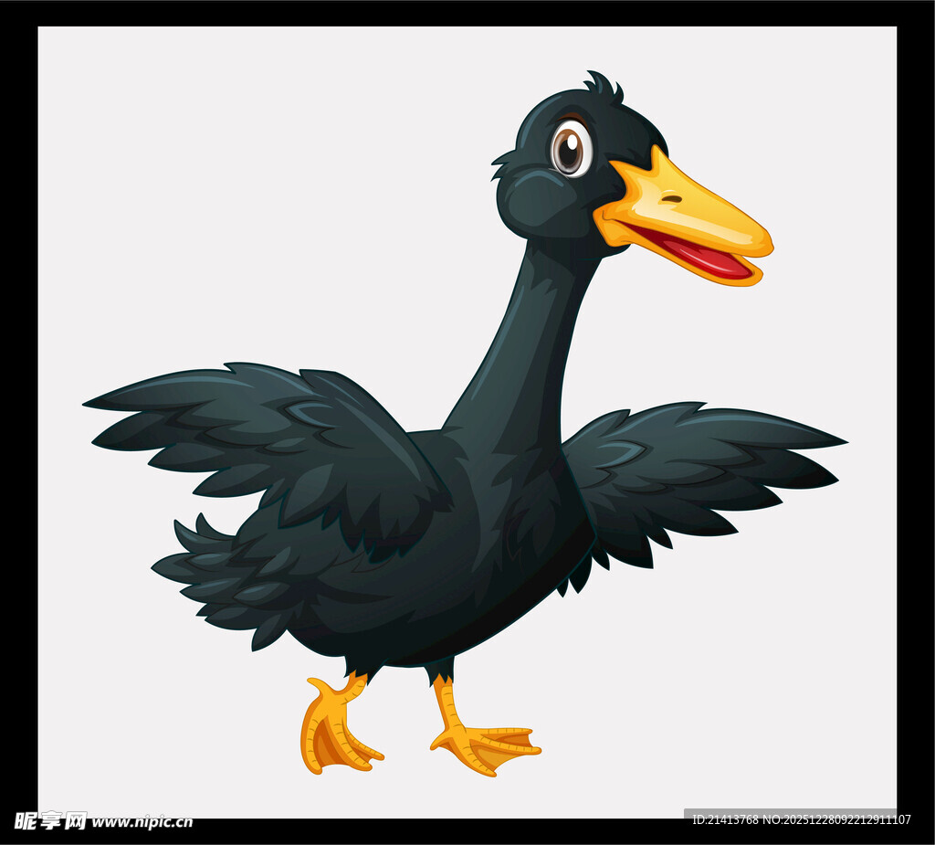 黑色鸭子展翅卡通形象