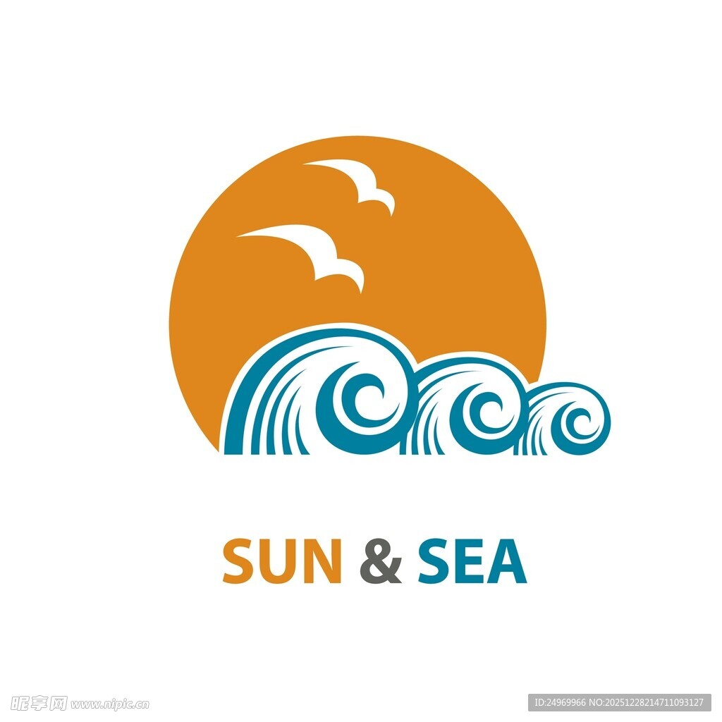 太阳海浪海鸥标志设计