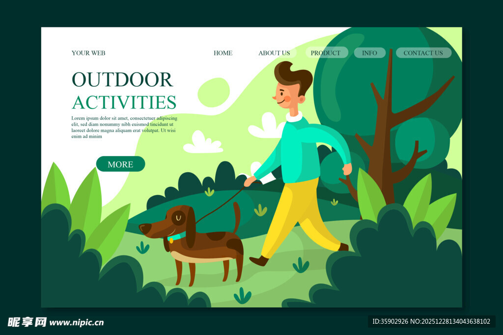 户外遛狗场景插画