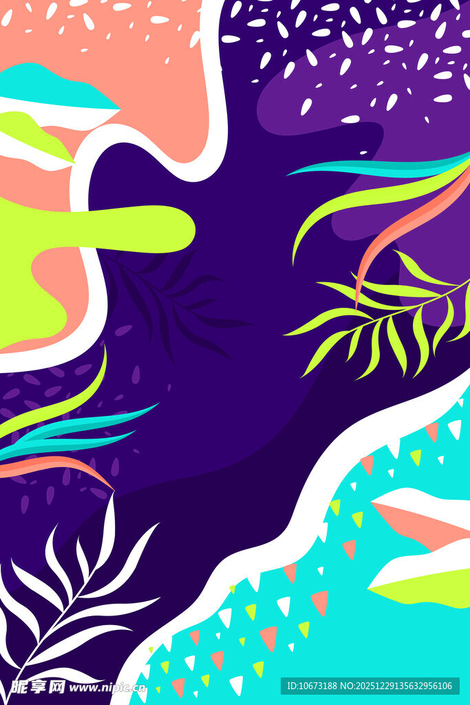 梦幻多彩植物抽象背景图