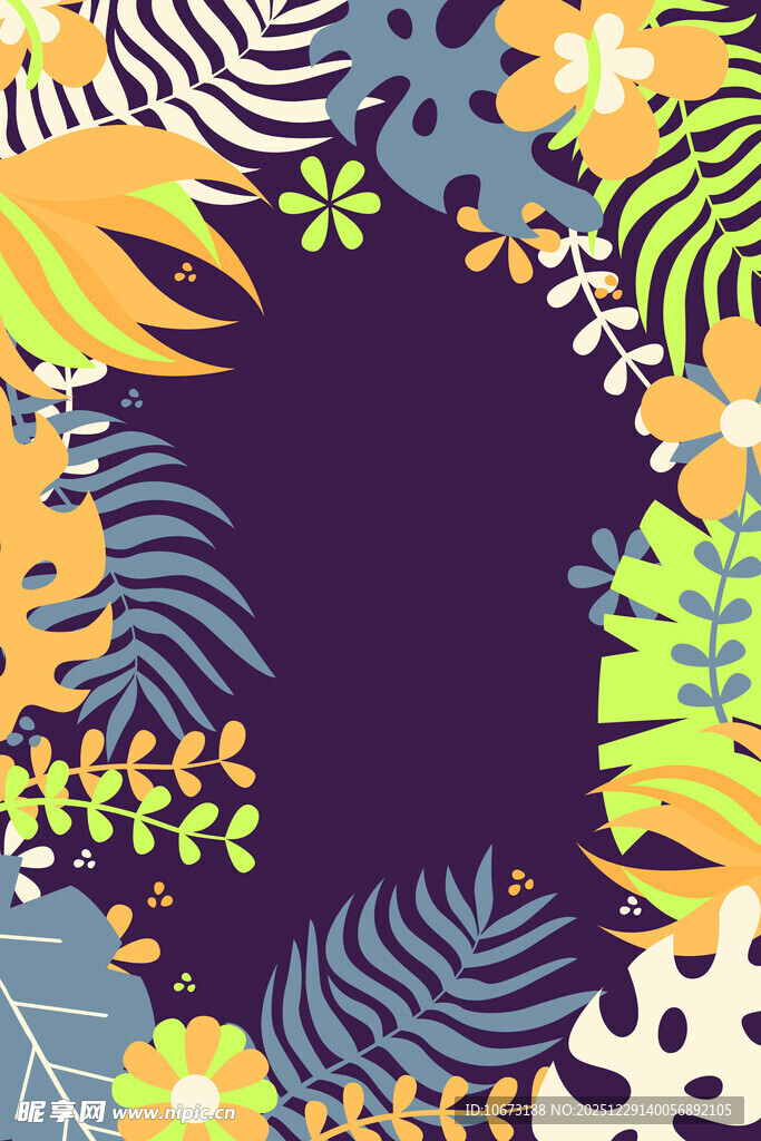 热带植物环绕的梦幻背景