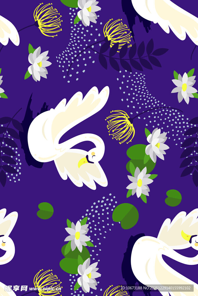 紫色天鹅花卉图案设计