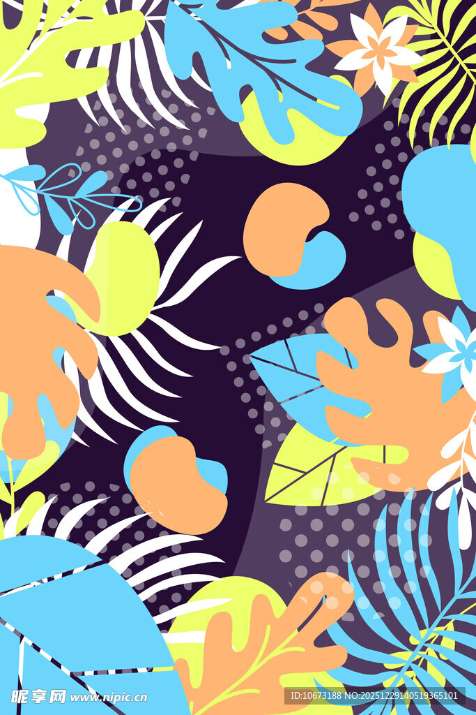 热带风多彩植物印花图案