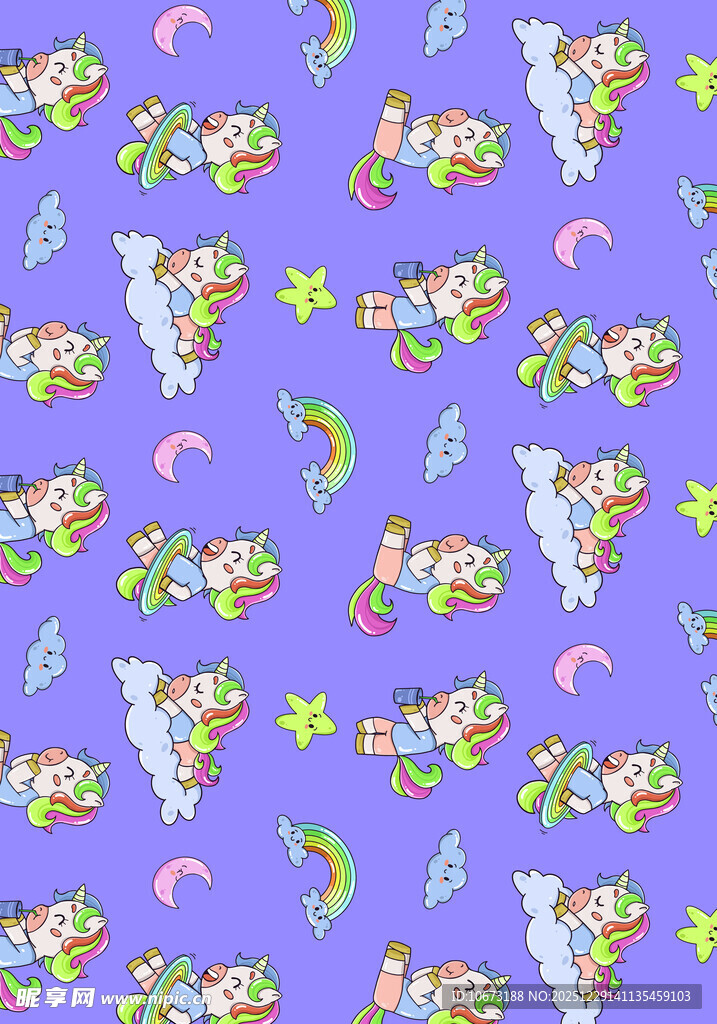 紫色背景多彩卡通图案