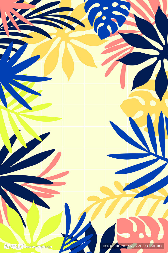 热带植物风多彩边框图案