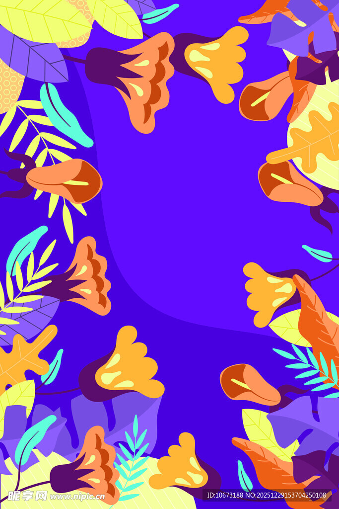 梦幻蘑菇植物环绕背景图