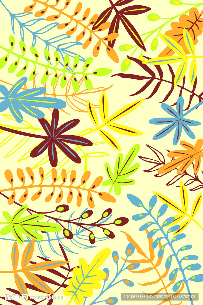多彩植物叶片图案背景