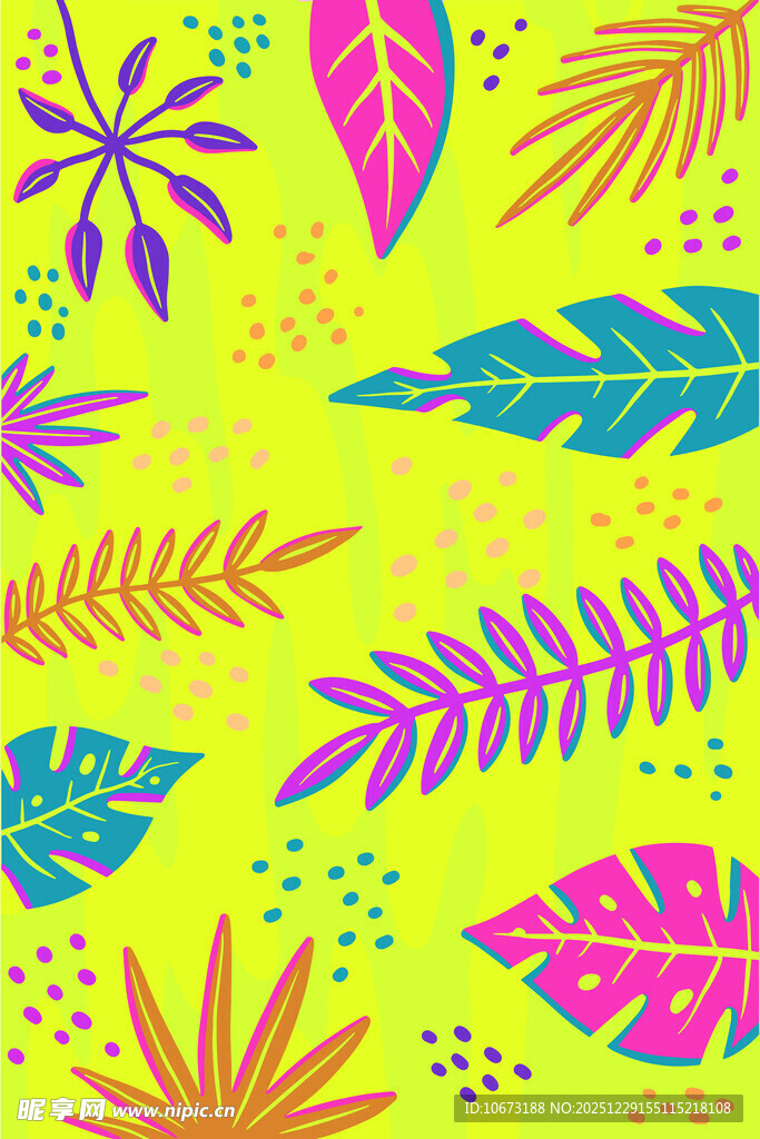 热带风多彩植物图案背景