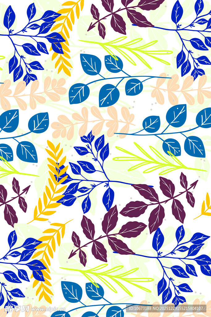 多彩植物叶片图案背景