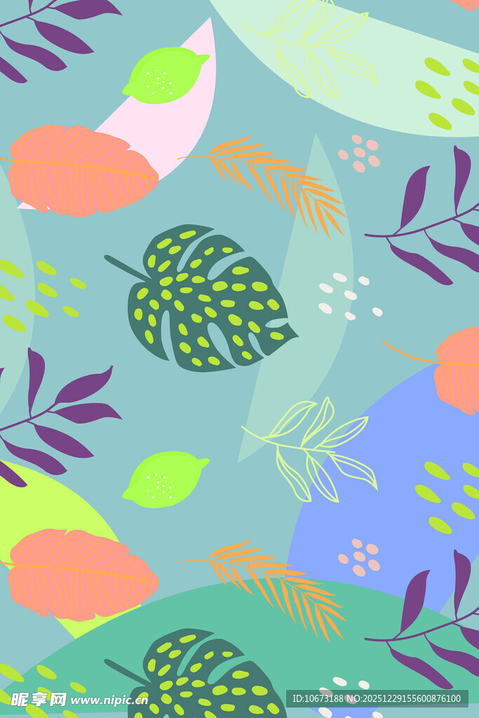 清新多彩植物图案背景