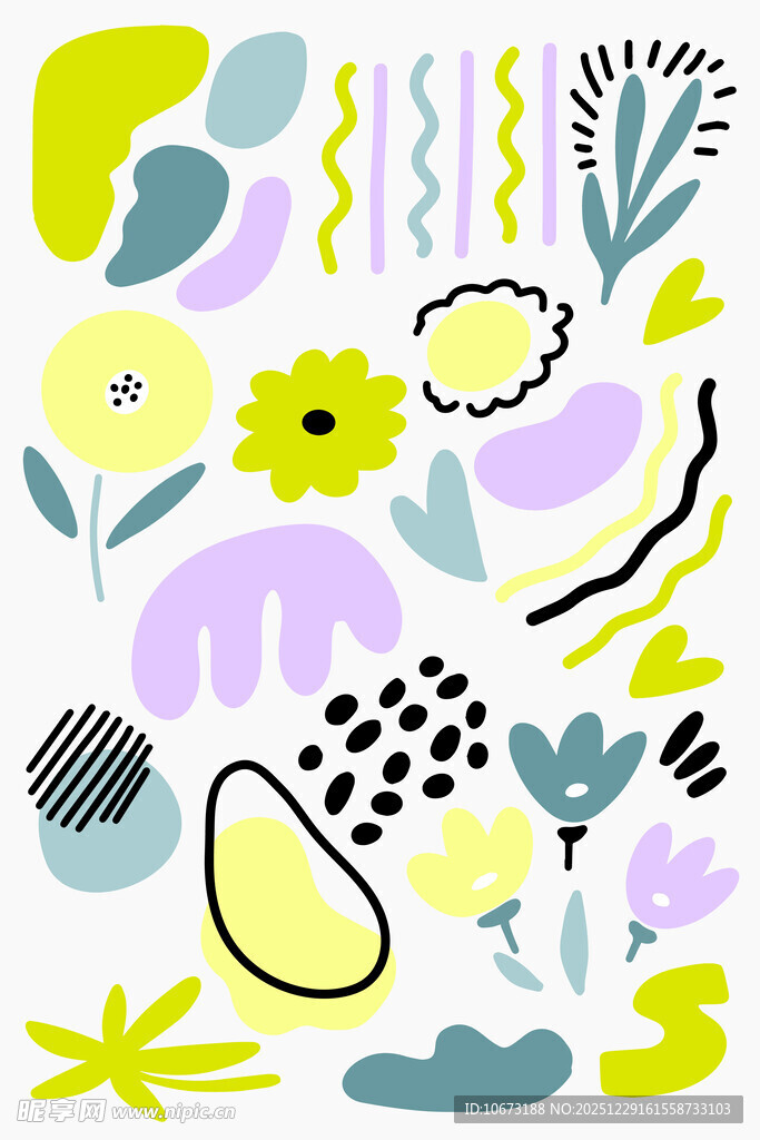 清新手绘风抽象花卉图案