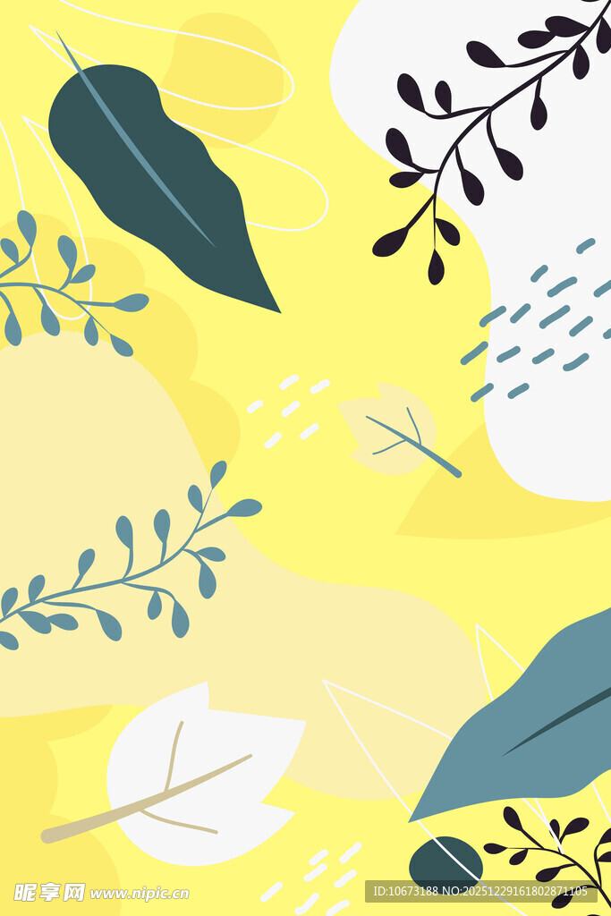 黄色背景的清新植物图案