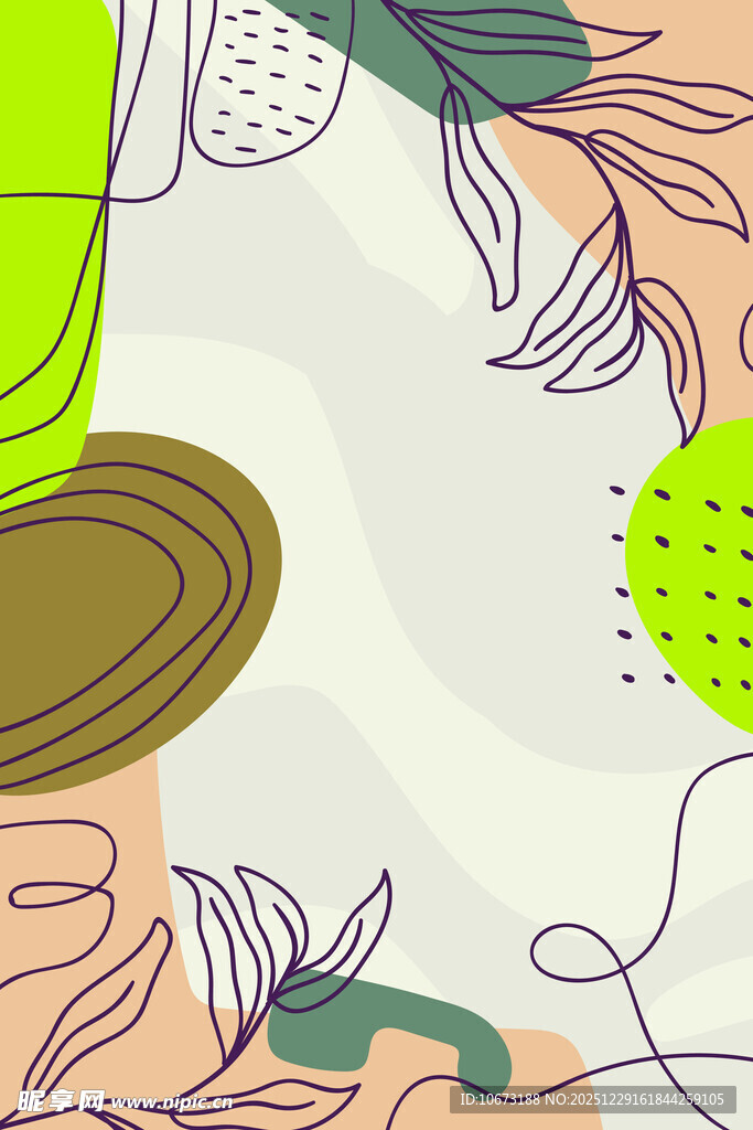 抽象植物线条插画图案