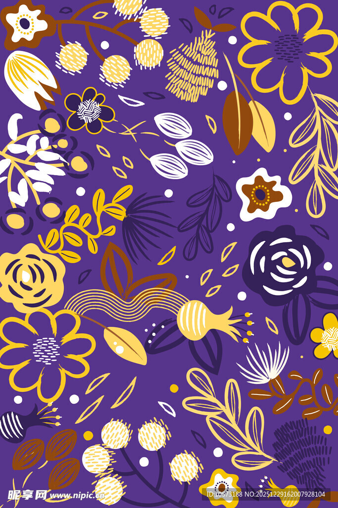 紫色底花卉植物图案设计