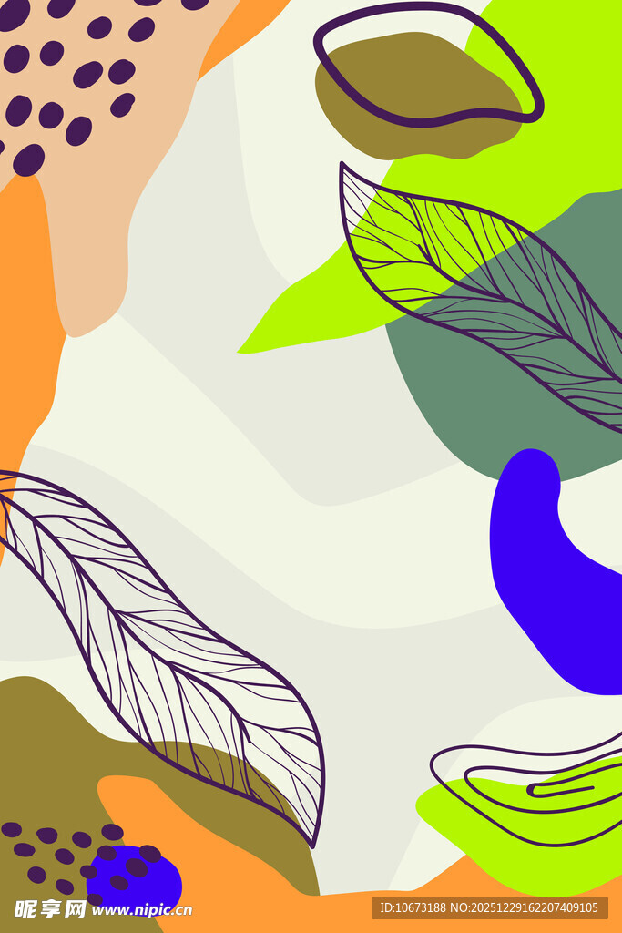 抽象几何风多彩叶片图案