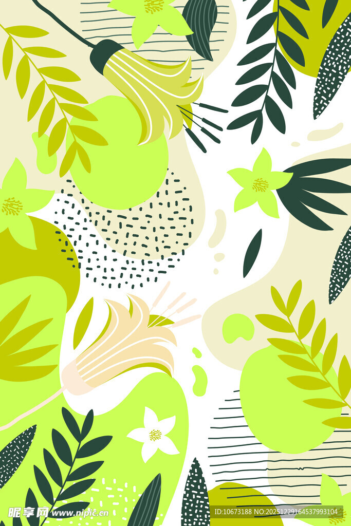 清新绿植几何图案背景