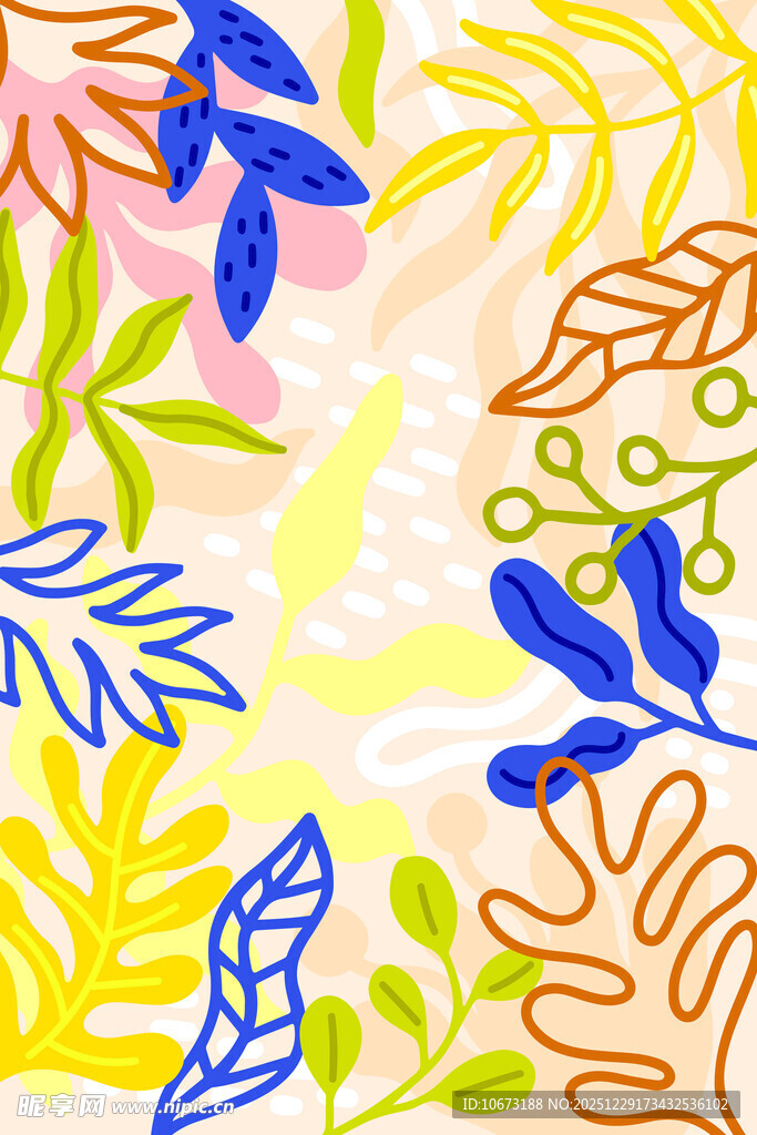 多彩手绘植物叶片图案