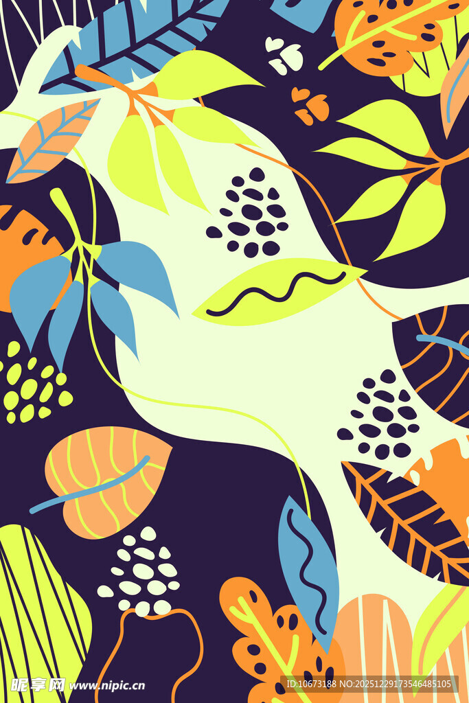 奇幻动物与多彩植物图案