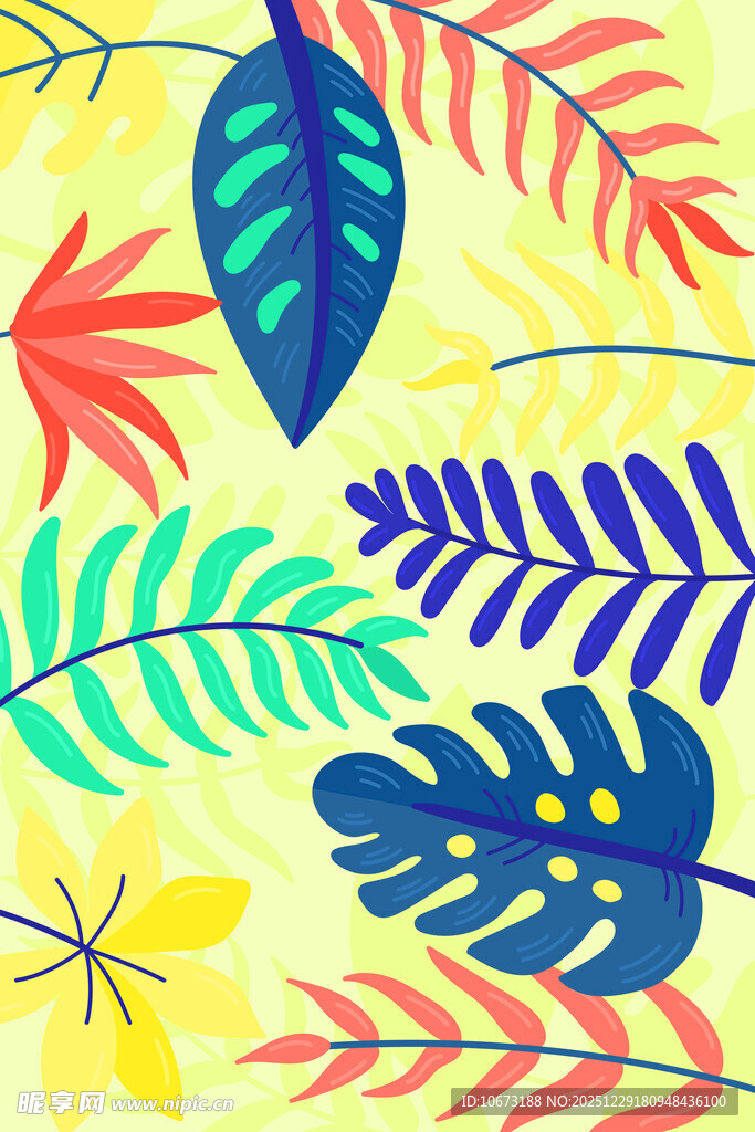 多彩热带植物叶片图案