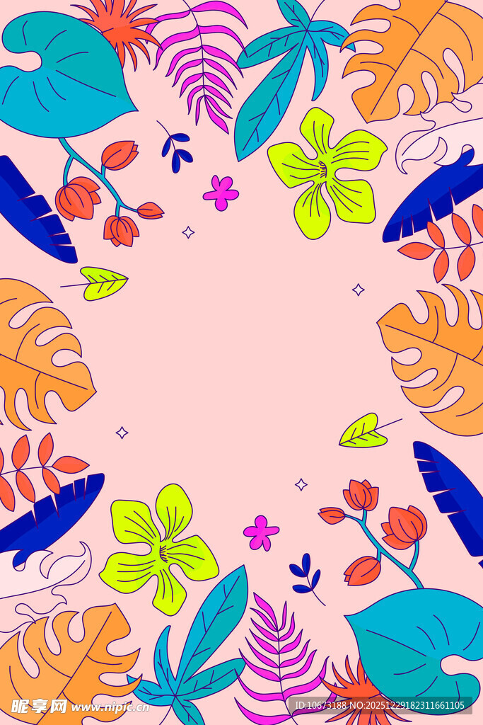 热带植物与动物图案背景