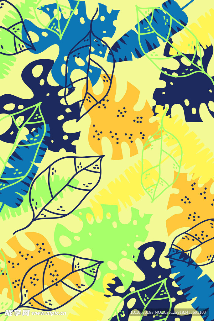 多彩昆虫树叶图案背景