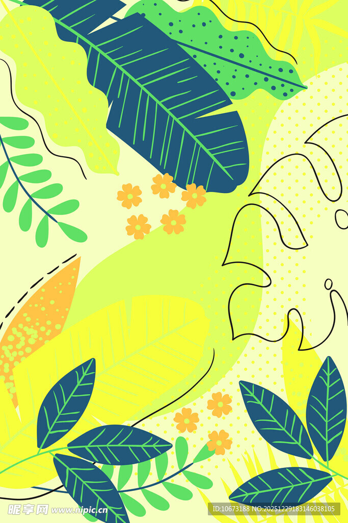 清新热带植物插画背景