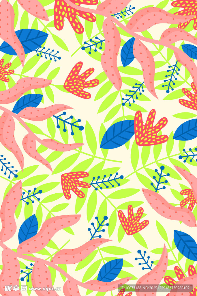 热带风动植物图案印花