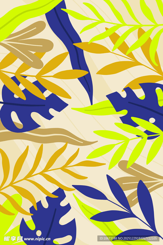 热带植物风几何图案背景