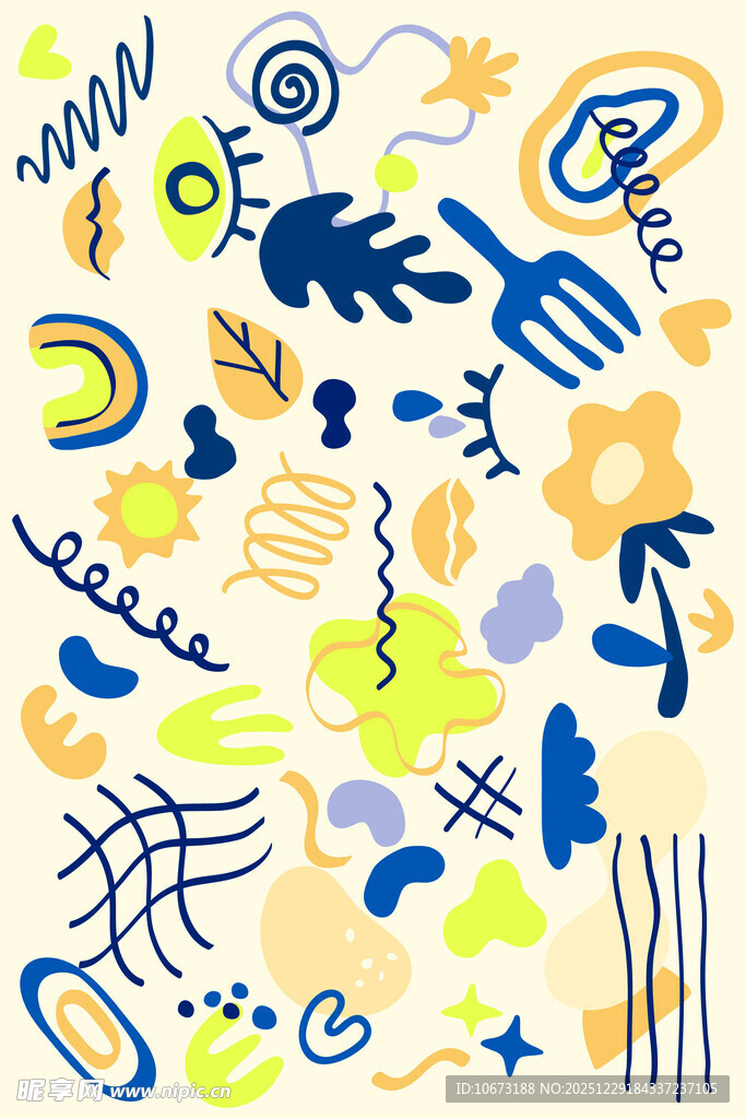 手绘多彩抽象涂鸦图案