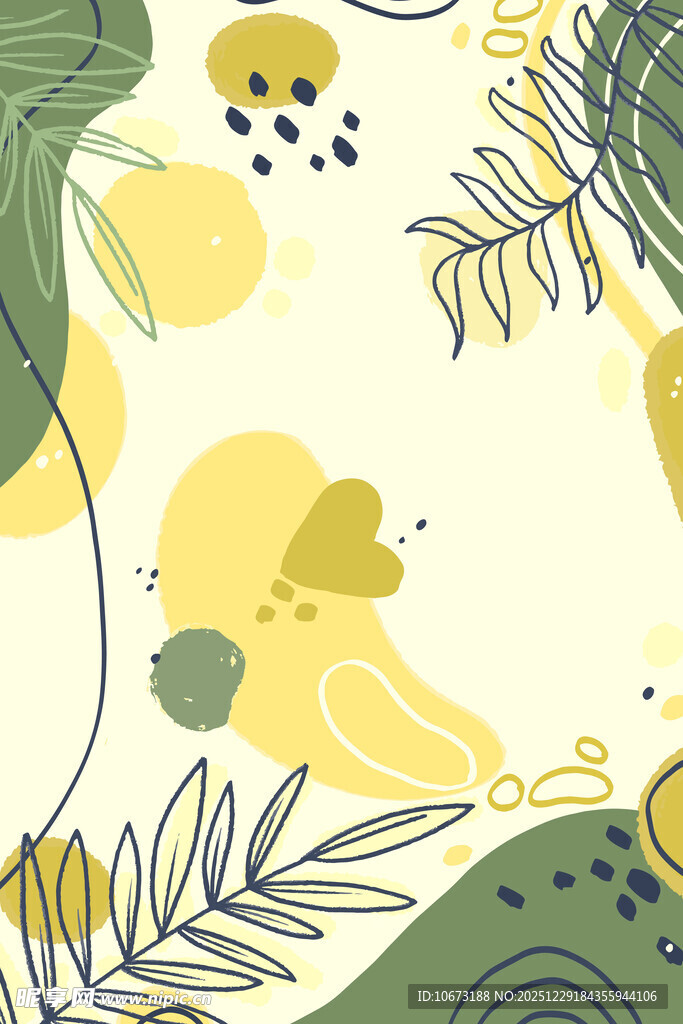 清新植物风抽象插画图案