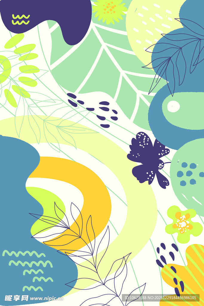 清新自然风抽象花卉图案