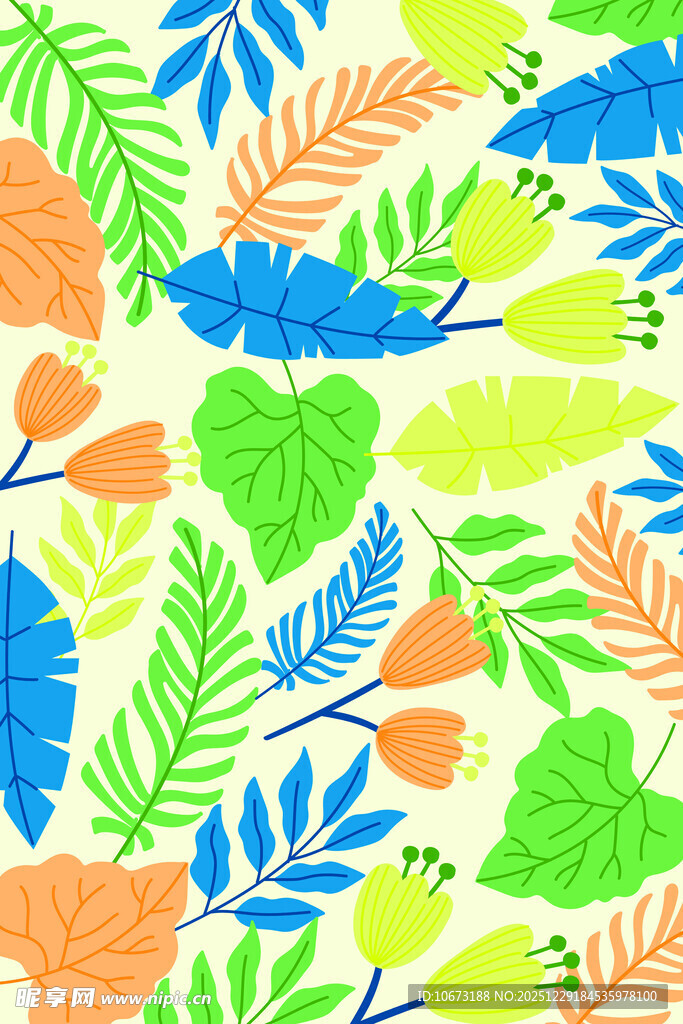 多彩热带植物图案背景
