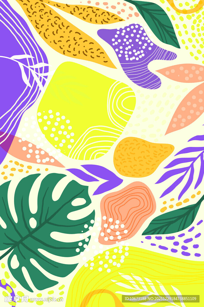 多彩热带风植物图案背景