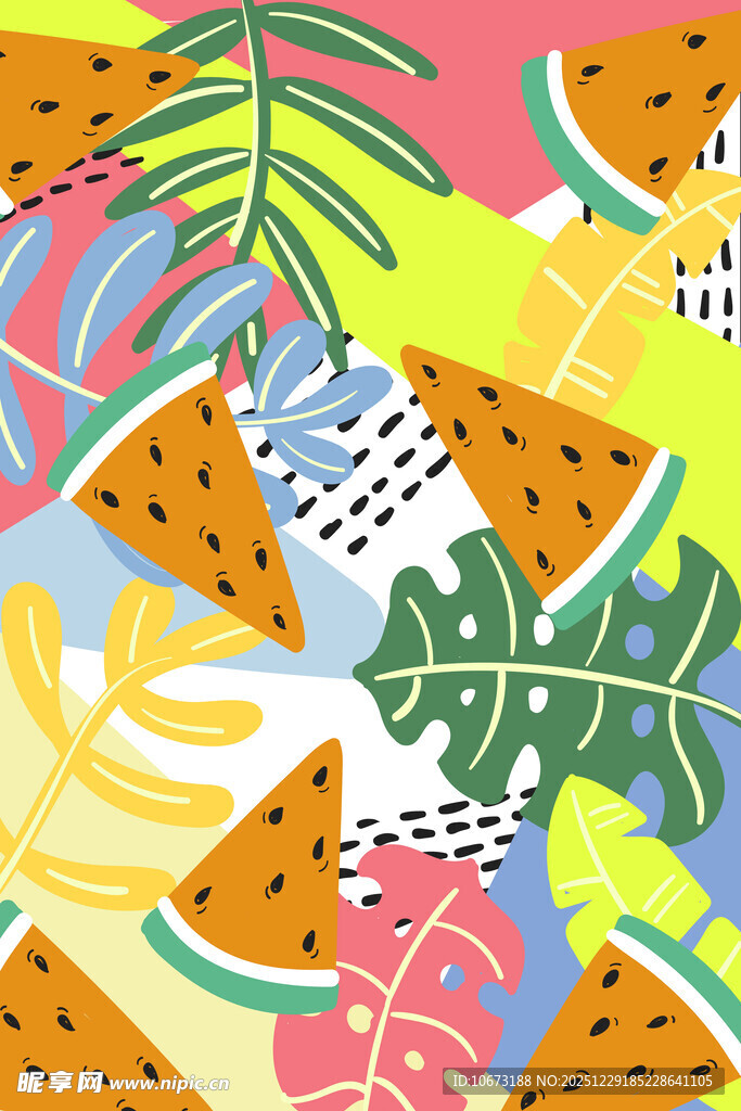 夏日水果与植物缤纷图案