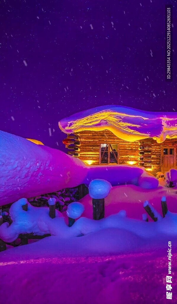 雪夜中的梦幻小屋