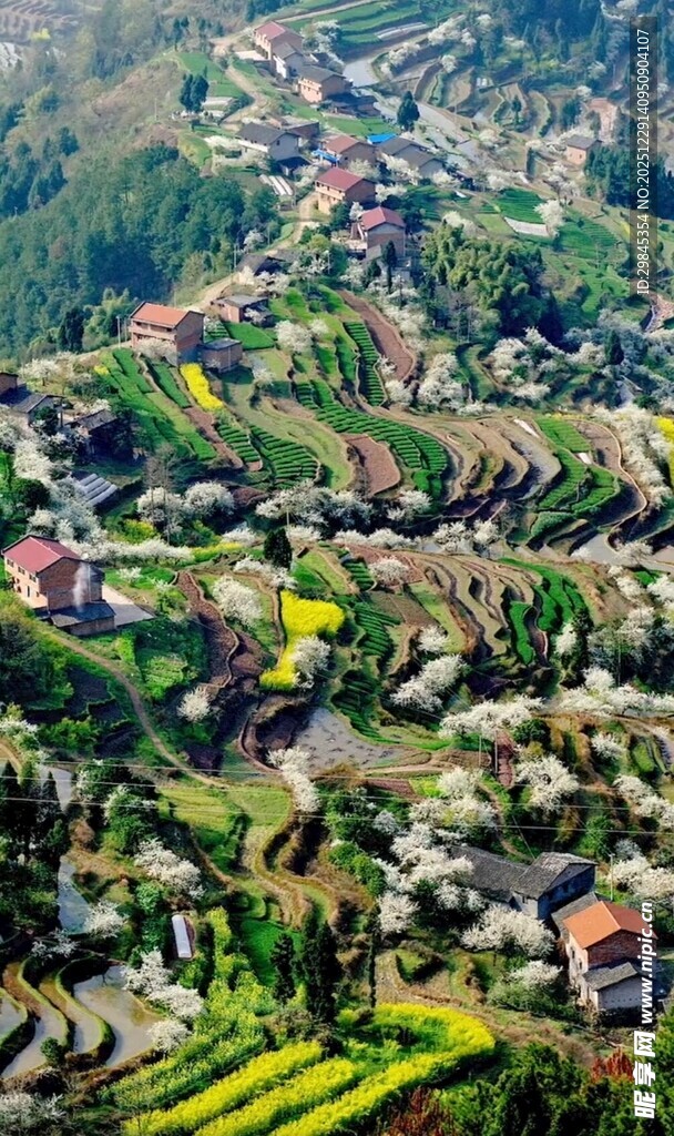山村田园风光俯瞰美景