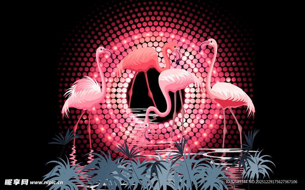 霓虹火烈鸟装饰图案