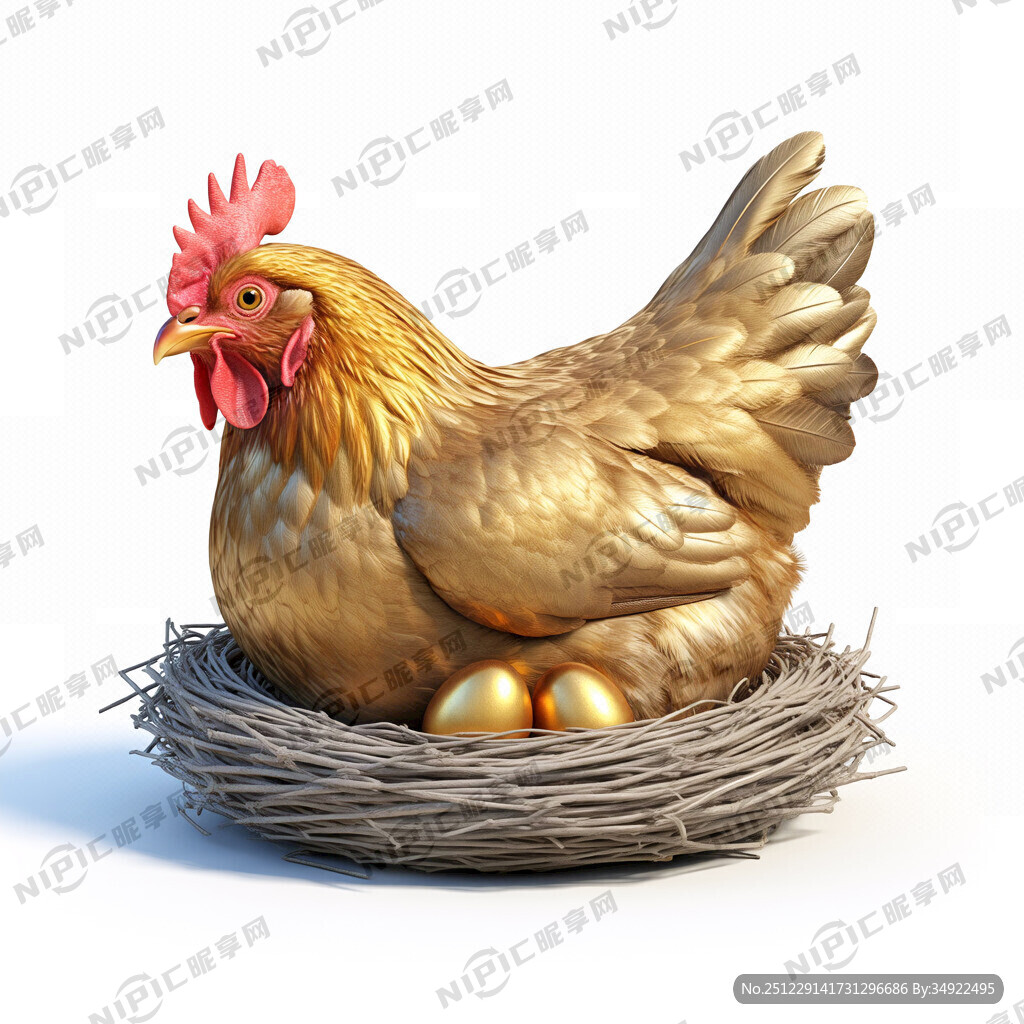 一只金色的母鸡 卧在窝里下蛋