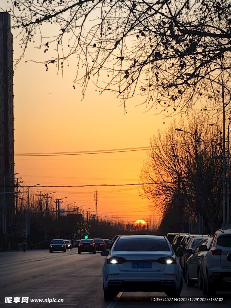 夕阳下道路上的车流景观